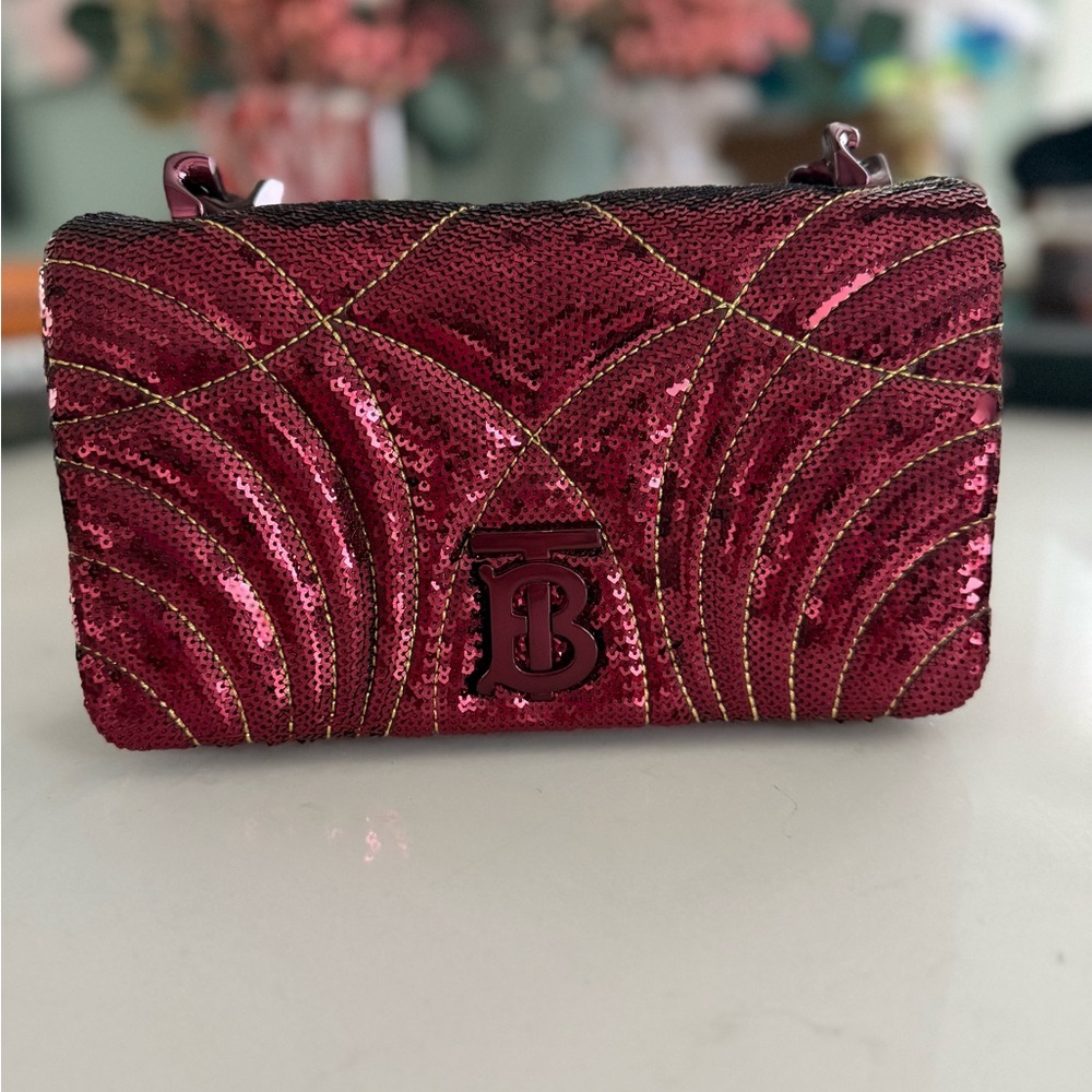 Burberry Lola Small Quilted Sequin Chain Shoulder Bag in Burgundy ~ EUC - Picture 4 of 14